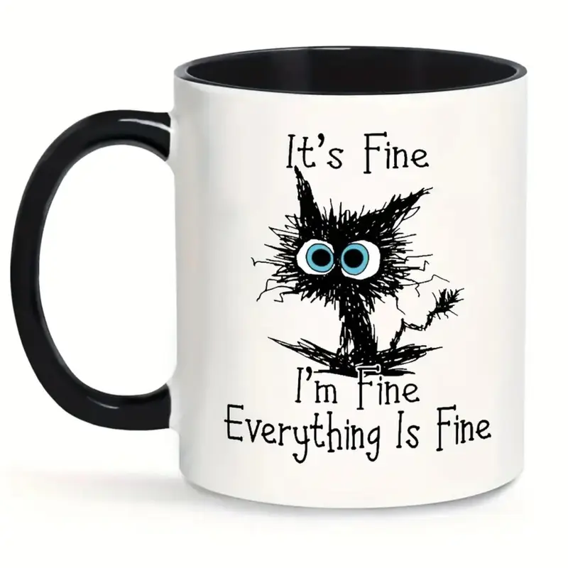Ceramic Coffee Mug, Funny Cat & Letter Pattern Coffee Cup, Coffee Mug with Handle, Gifts for Family and Friend 4