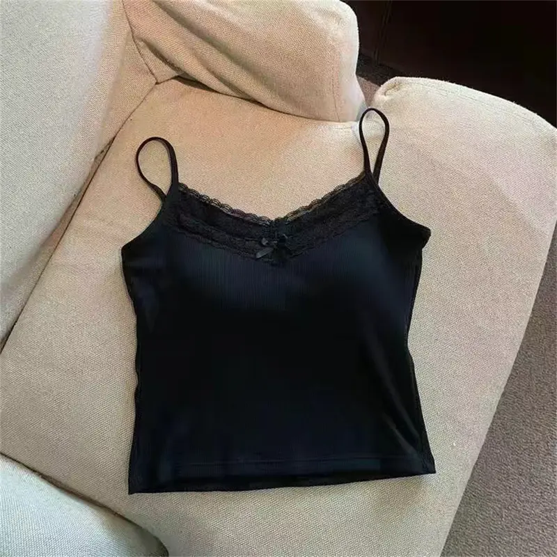 Áo Vest Hai Dây, Không Tay, Mềm Mại Và Co Giãn, Có Đệm, Dành Cho Nữ, Áo Ngực Nữ, Hàng Đầu Ren Voi Ren Voan Sen Top Women Kem, Ren 8