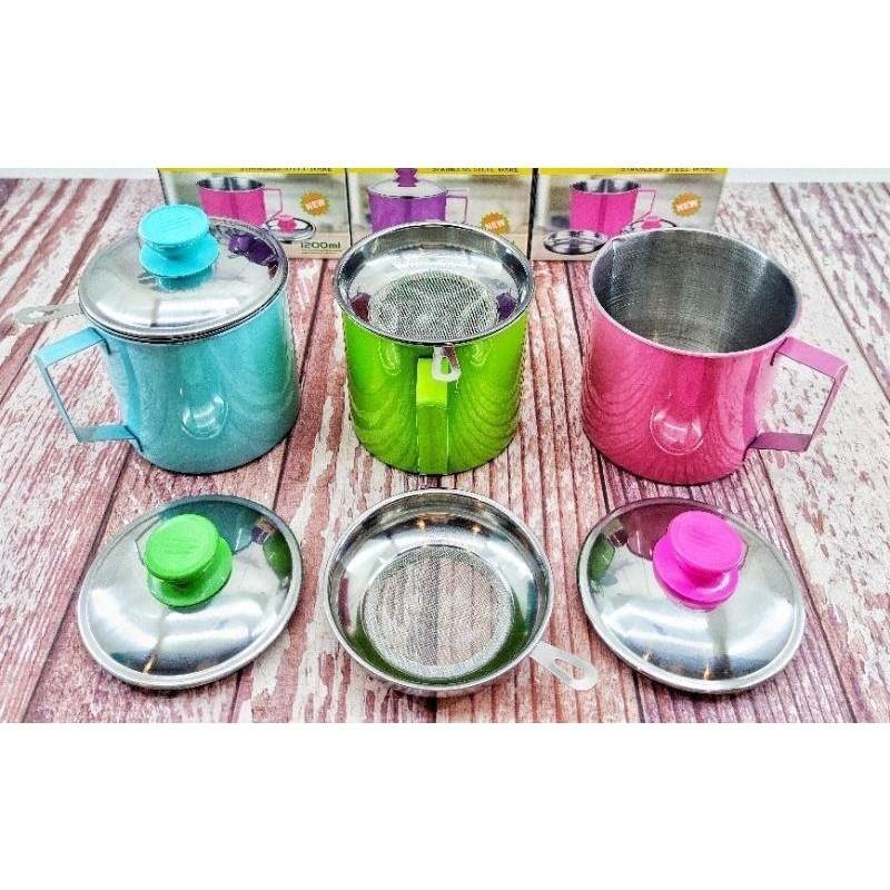 Oil Pot Warna 1200 ml Wadah Saringan Minyak Goreng 1.2Lt Stainless - Oilpot 4