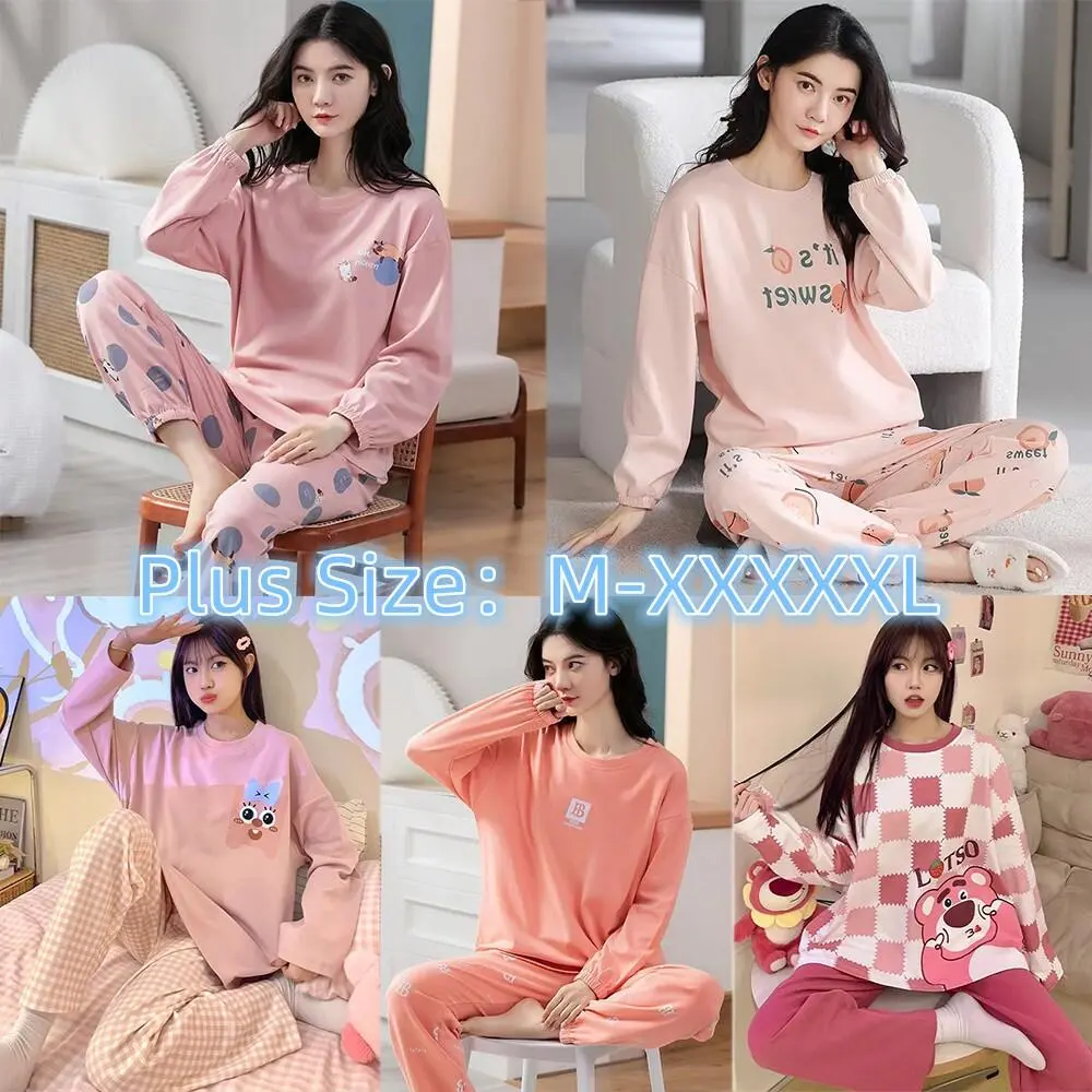 Quần áo gia đình cỡ lớn dành cho phụ nữ, Mthoải mái, đồ ngủ in hình hoạt hình, quần dài tay, bộ đồ ngủ