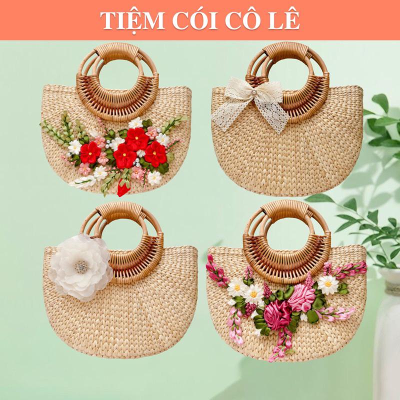  Túi cói lục bình bán nguyệt quai mây size 28cm - Tiệm Cói Cô Lê 