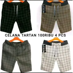 PAKET HEMAT 100RIBU DAPAT 4PCS CELANA PENDEK TARTAN PRIA NYAMAN KASUAL Katun Tebal Twill Kotak Distro Casual cuci dengan air dingin xl Dewasa Motif Keren Hitam Surfing  Santai Shorts