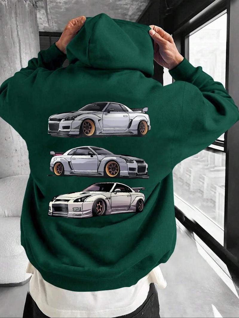 Product Introduction of Men's Car Print Thermal Lined Hoodie, Casual Loose Long Sleeve Hooded Sweatshirt for Fall & Winter, Men's Clothes for Daily Wear 5