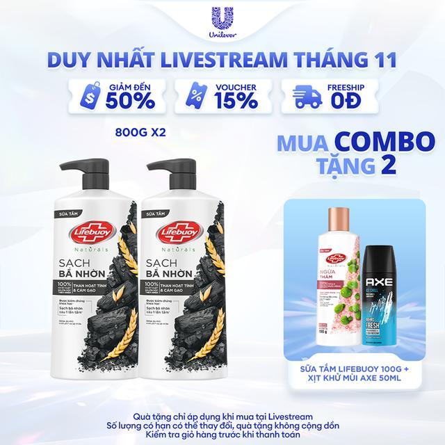 Combo 2 Sữa tắm Lifebuoy Than hoạt tính & Cám gạo Detox và Bảo vệ khỏi vi khuẩn 800g x2 [2]