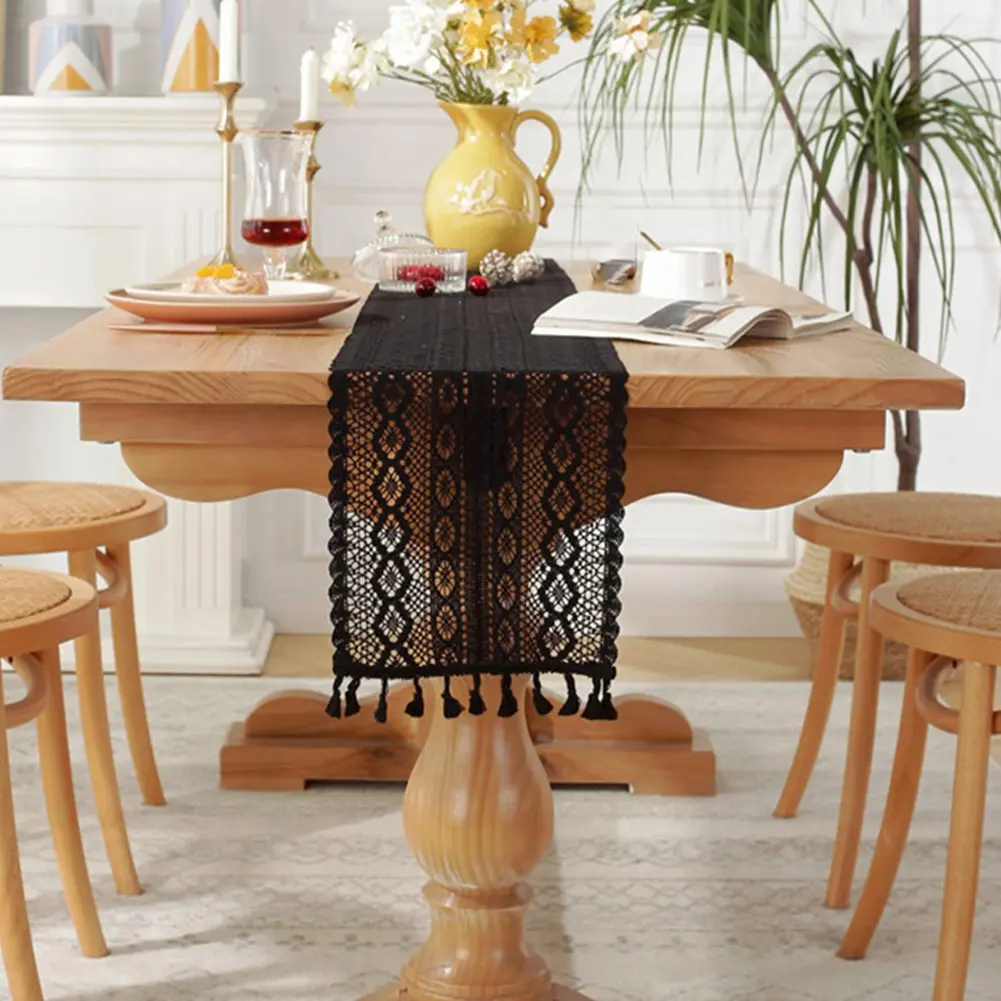 Elegant Cotton and Linen Table Runner with Hand-Tassels for Any Occasion