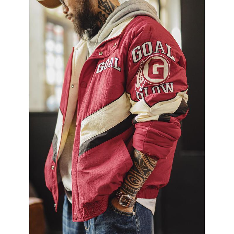 Áo Khoác Đua Xe Quần Áo Bảo Hộ Lao Động Maden Phong Cách Cổ Điển Mỹ Khối Màu Cổ Áo Tương Phản Màu Đỏ Áo Khoác Độn Bông Dày Và Ấm Áp Dành Cho Nam Giới Thích Hợp Cho Mùa Đông