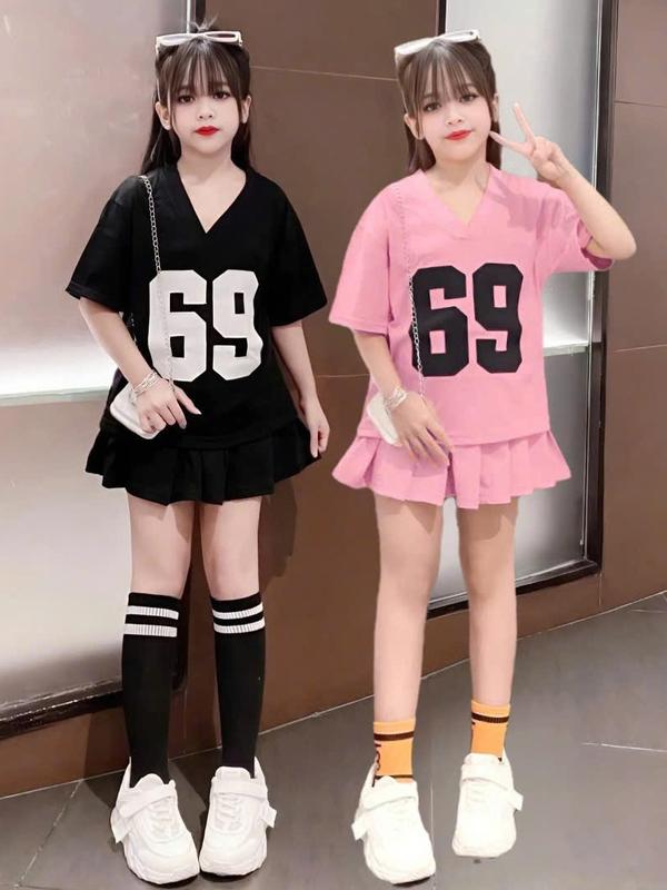 4-15 tuổi. Sét bộ chân váy xếp ly có lót váy cho bé gái in số 69 chất vải cotton mềm mịn thấm hút mồ hôi. VS02 3