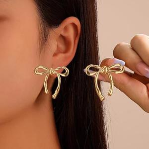 1 par Pendientes de botón con lazo chic para mujeres, elegante y exquisito estilo francés,  aguja auricular de acero inoxidable hipoalergénica, pendientes de aleación, robustos y duraderos, adecuado para varias formas de orejas,para uso diario y de fiesta