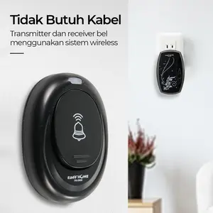 Bel Pintu Colok Listrik TAFFWARE Bel Pintu Rumah Wireless Bel Pintu Rumah Tanpa Kabel Alarm Pintu Wireless Waterproof dengan EU Plug Bell Nada Door Bell Baterai Plastik