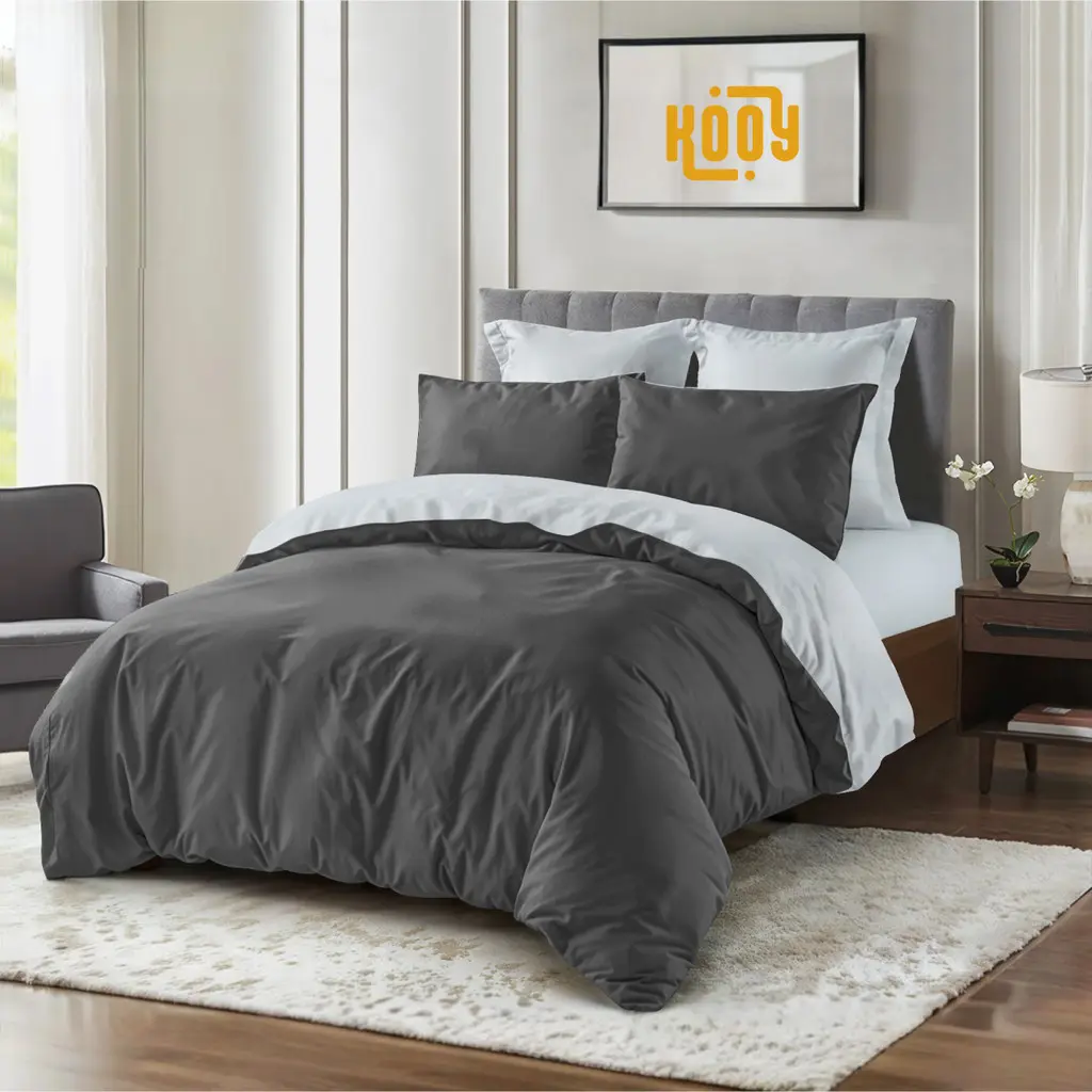 Bed Cover Set Sprei Dark Grey Mix Silver - Ukuran Lengkap