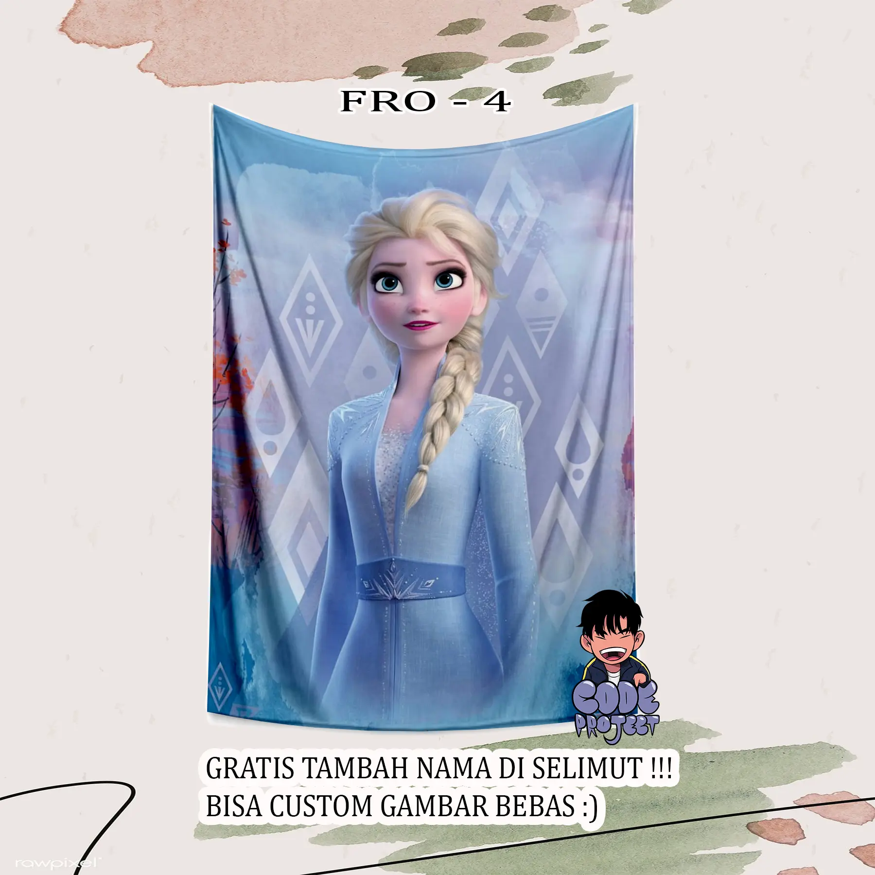 SELIMUT ANAK FROZEN - selimut anak lucu - selimut anak bisa pakai nama - kado anak lucu - custom selimut untuk kado - frozen - kado frozen