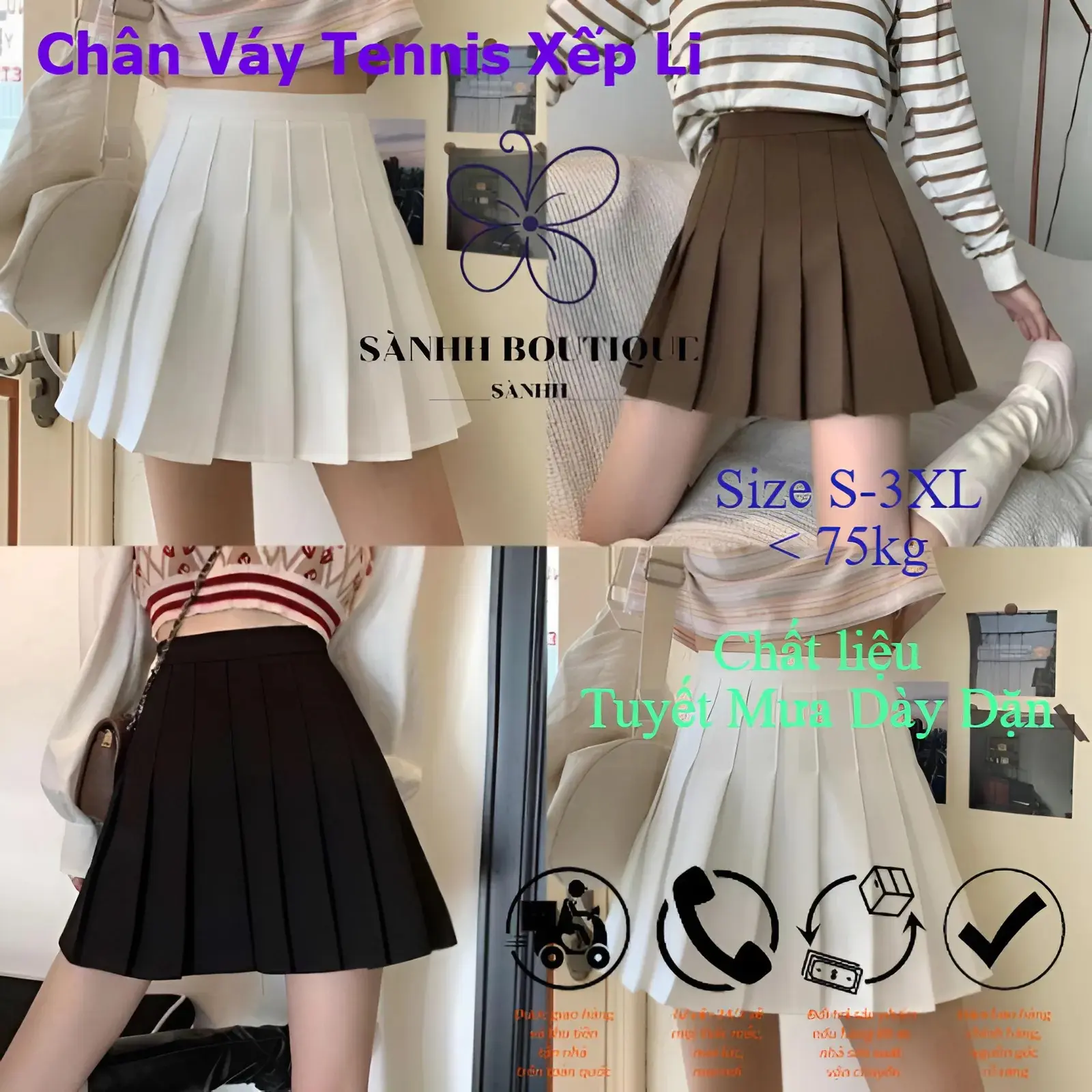 Chân Váy Tennis Lưng Cao Xếp Ly Lưng- Dáng Xòe- Chất Tuýp Si- Phong Cách Ulzzang- Mã 119