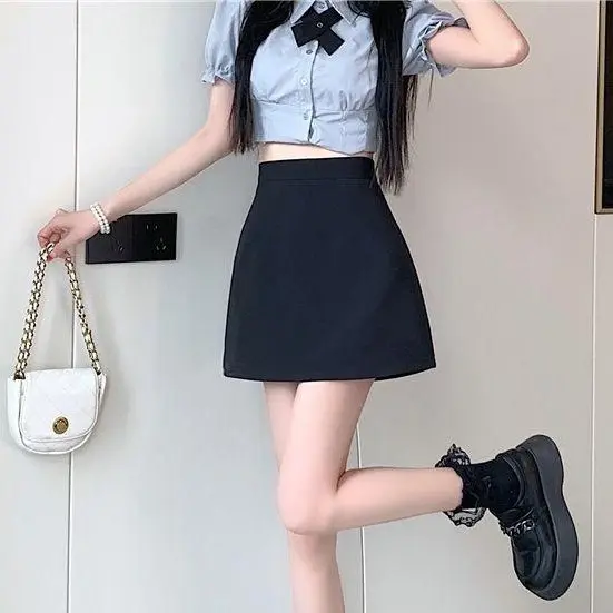 Chân váy chữ A kèm lót quần bên trong , váy nữ lưng cao  Women Màu Đen Nhung Kem chân  váy chân  váy khóa kéo boho 5