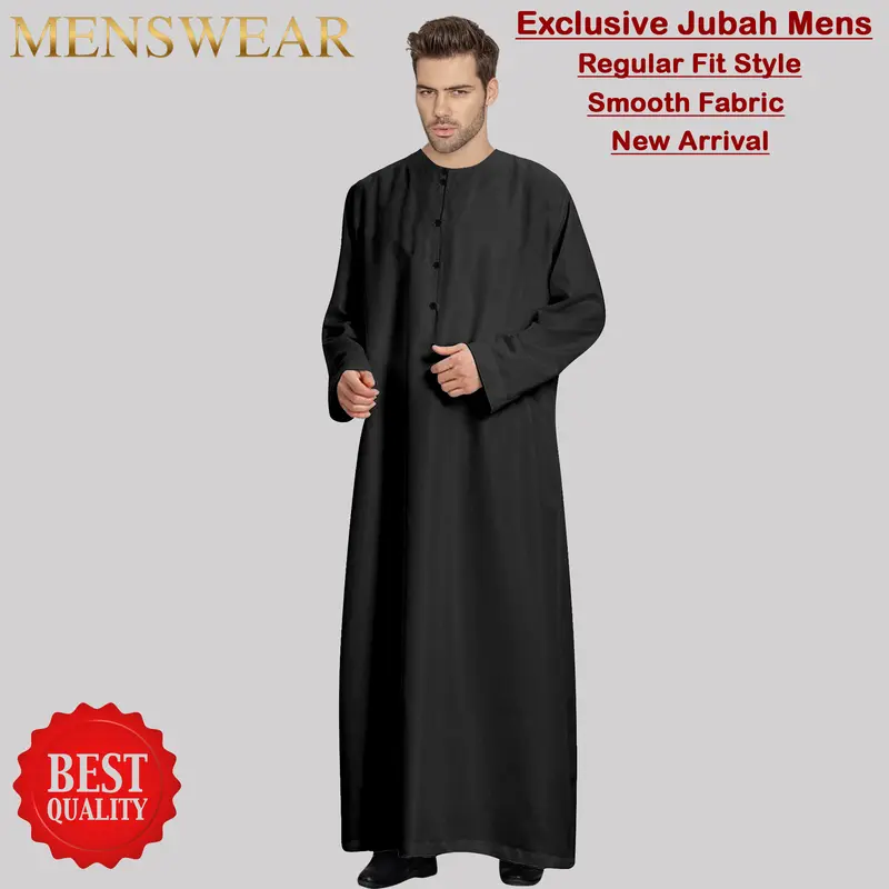 Jubah Men Pria Round Neck Polos Kancing Laki Laki baru design arab 1