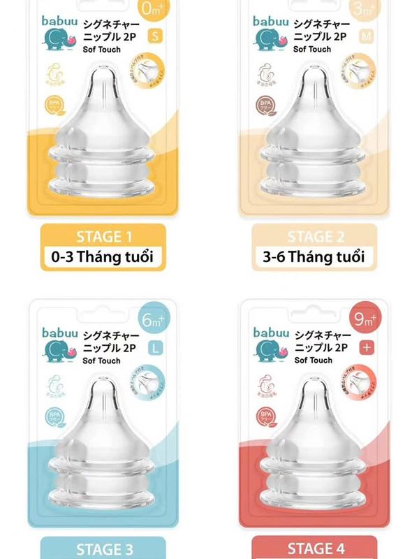 Núm ti thay thế bình sữa Babuu cổ rộng tiêu chuẩn phụ kiện cho bé size S - Voi