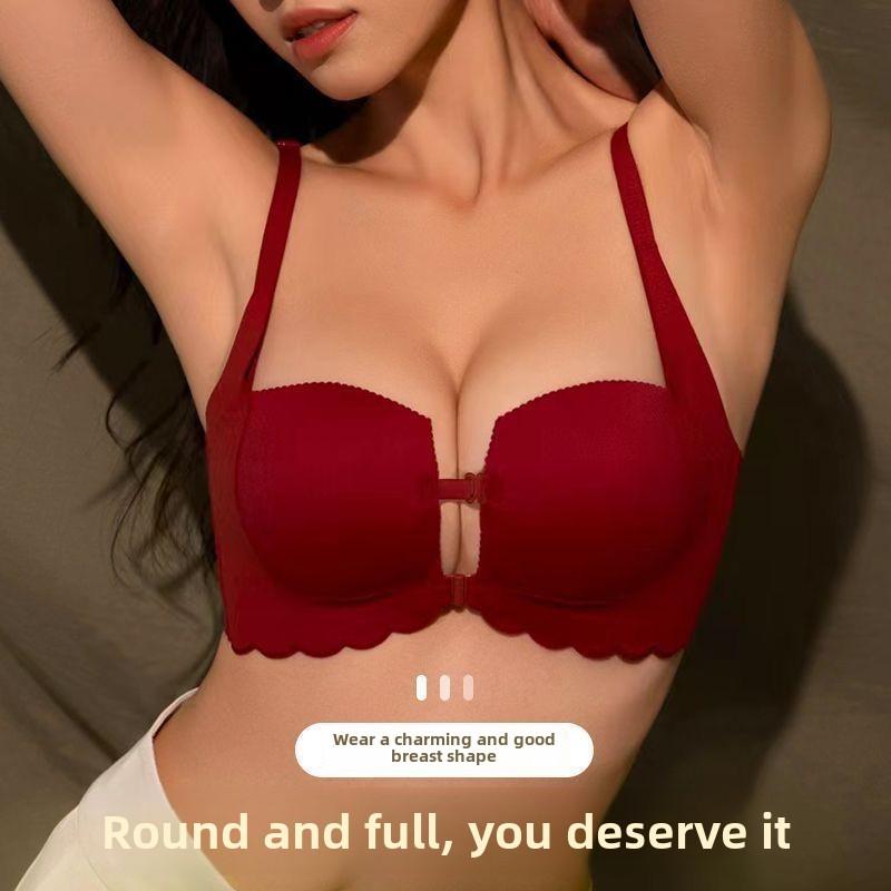 Front Button Gathering Bra Small Breast Size Exaggerating Bra Push up and Anti-Sagging Sexy Seamless Beautiful Back Underwired Bra Thick Cup Underwear for Women 0