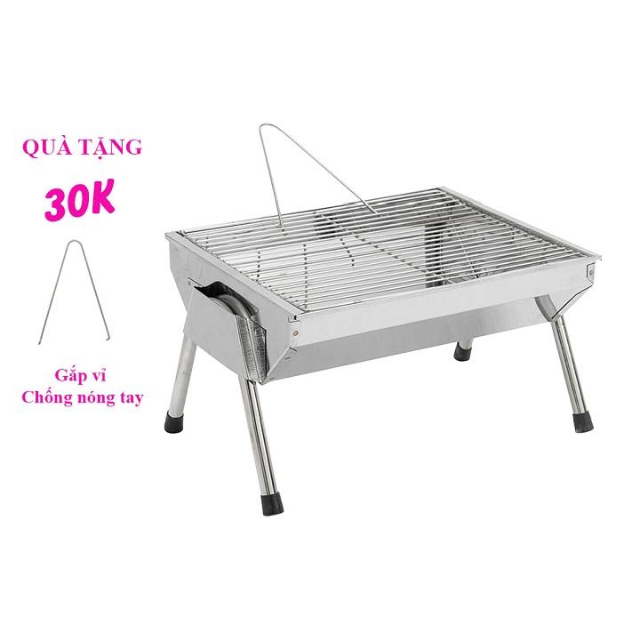 Bếp nướng than hoa ViS lò nướng than inox gấp gọn mini dã ngoại bbq ngoài trời quay thịt bếp than củi