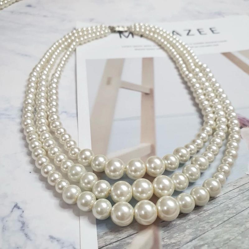 Chuỗi Vòng Cổ Ngọc Trai Tổng Hợp 3 Tầng Mặc Áo Dài Cách Tân, Truyền Thống, Phong Cách Sang Trọng