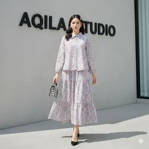 AQILA -Setelan New Rok Kayla Wanita Kekinian One Set Katun Premium Jumbo One set Rok dan Atasan Kekinian