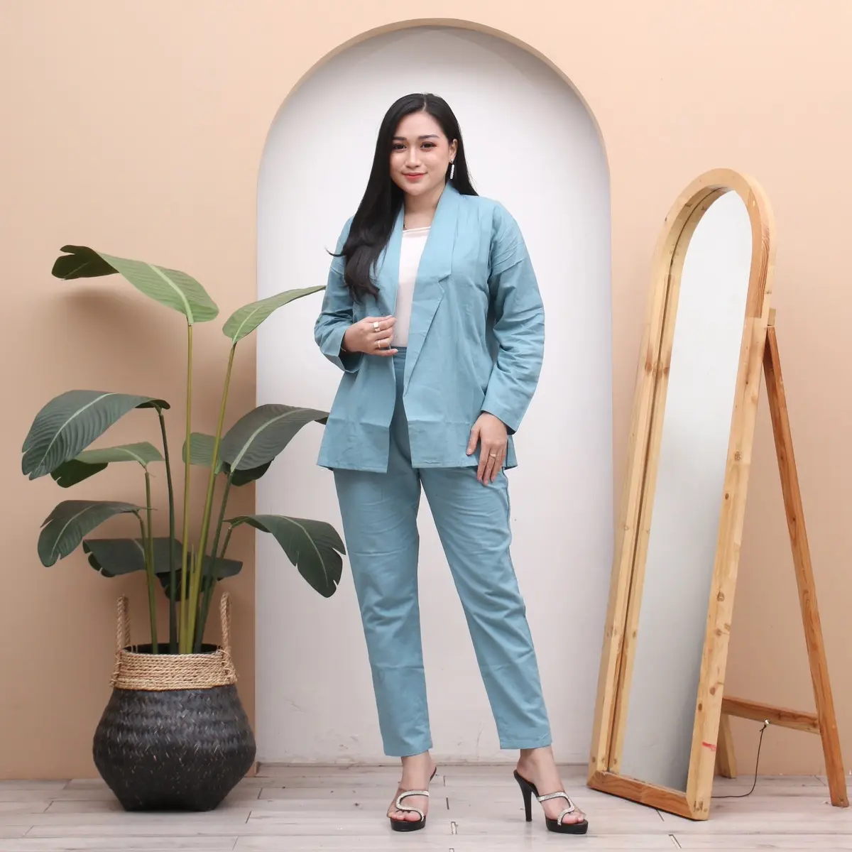 Oneset Blazer Audy Linen Premium Wanita Korean Style One Set Korean Style