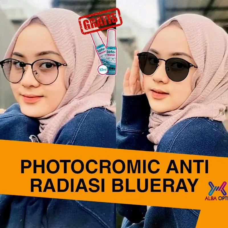 AlbaOptik Kacamata Photocromic Anti Radiasi HP Komputer Minus Plus Murah K Perempuan kekinian Eyewear Glasses Cat Daily Kacamata Bulet Kacamata One Drive Wanita Lensa Photocromic Anti Radiasi UV & Blueray Bonus Hardcase Lap Anti Embun Lens Cleaner 0