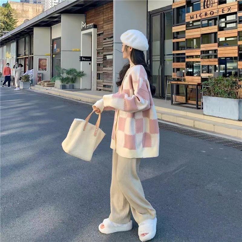 Áo Cardigan Len Nữ Caro Hồng Xinh Form Rộng 6