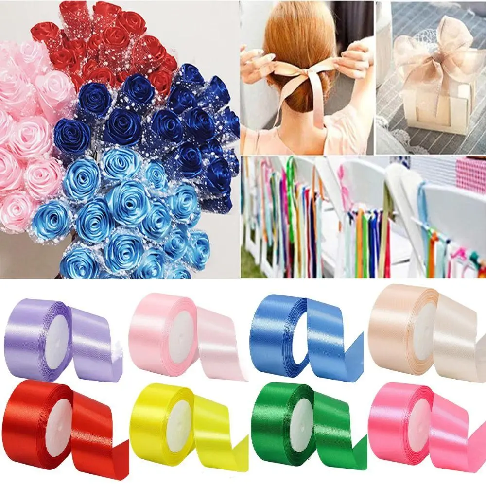 เครื่องมือทำดอกกุหลาบแฮนด์เมด, 22 เมตร, ริบบิ้นผ้าไหมเงา 4 ซม. แข็ง, สีสดใส, ทำจากผ้าไหมโพลีเอสเตอร์และซาติน, เหมาะสำหรับงานฝีมือ, โบว์, ริบบิ้นห่อของขวัญ, ตกแต่งงานแต่งงาน