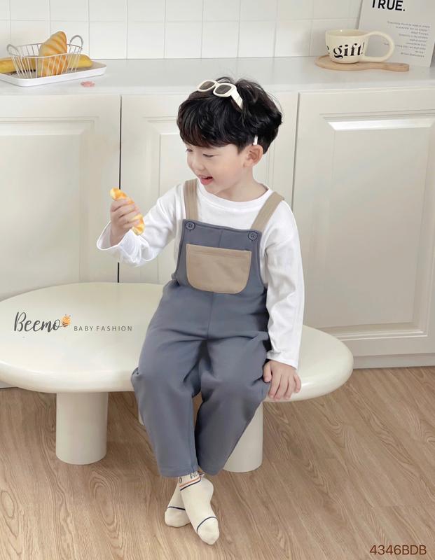 Set bộ yếm kèm áo dài tay Beemo phối túi vải da cá mềm mại giữ ấm tốt,dành cho bé trai từ 9-21kg 4346BDB