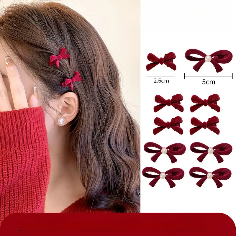 Kẹp Tóc Nơ Lì Màu Đỏ, Kẹp Tóc, Kẹp Tóc Mái Nhung Cho Nữ, Kẹp Mỏ Vịt, Kẹp Bên, cài tóc đi biển năm mới 2025 phụ kiện kỷ yếu