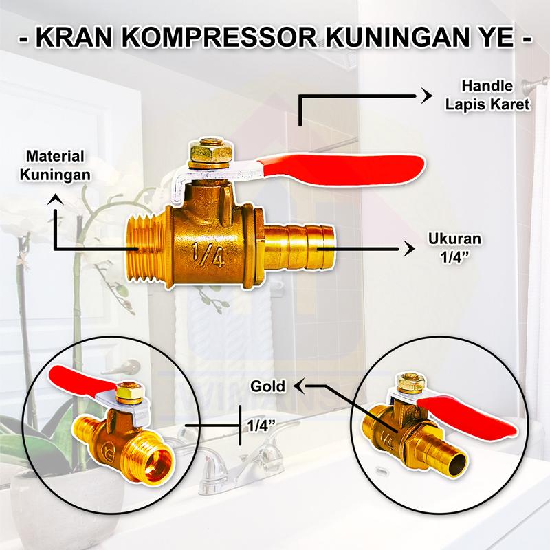 KRAN KUNINGAN YE 1/4 INCH - KRAN BENSIN - KRAN KOMPRESSOR 2