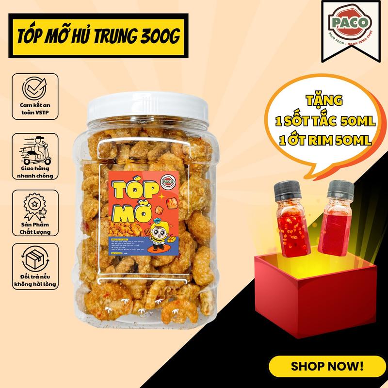 TẶNG SỐT TẮC+ỚT RIM Tóp mỡ da giòn sốt mắm tỏi hủ 300g gia vị độc quyền PACO FOOD hàng tận xưởng luôn mới Snack Ăn Vặt