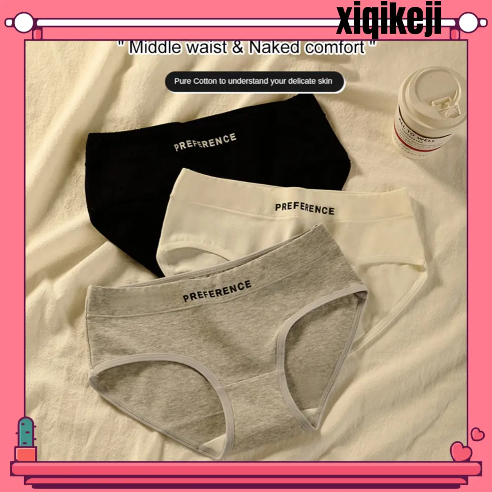 Đồ Lót Nữ, Xiaoqing, Thiết Kế Mới, Phong Cách Tối Giản, Đáy Quần Cotton Nguyên Chất, Thân Thiện Với Làn Da Và Thoáng Khí, Eo Giữa Không Có Sẹo, Co Giãn Thoải Mái, Có Màu Trắng, Đen Và Xám, Quần Tam Giác Women