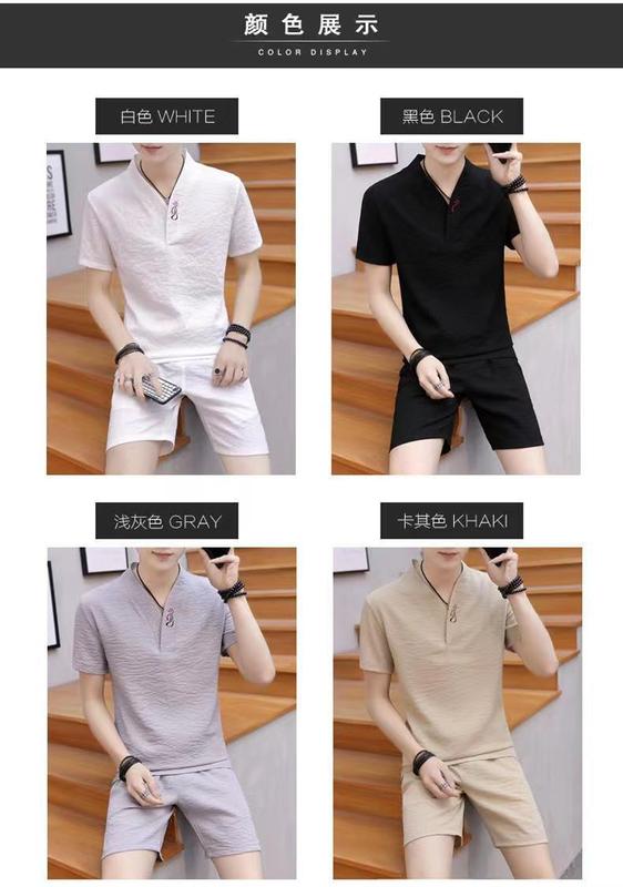 Product Introduction of Bộ Đồ Thường Ngày Cho Nam, Mỏng Mùa Hè, Thêu Phong Cách Trung Quốc, Áo Phông Cổ Chữ V Hợp Xu hướng Quần Đùi ngắn Tay Bộ Đồ Hai Mảnh, Đẹp Trai, Bộ Đồ Nam 6
