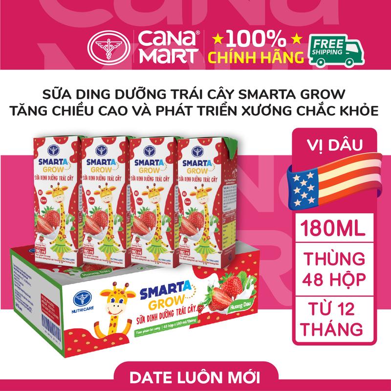 Thùng sữa pha sẵn Nutricare Smarta Grow (vị dâu) dinh dưỡng cho trẻ thấp còi 180ml sữa  prosperite