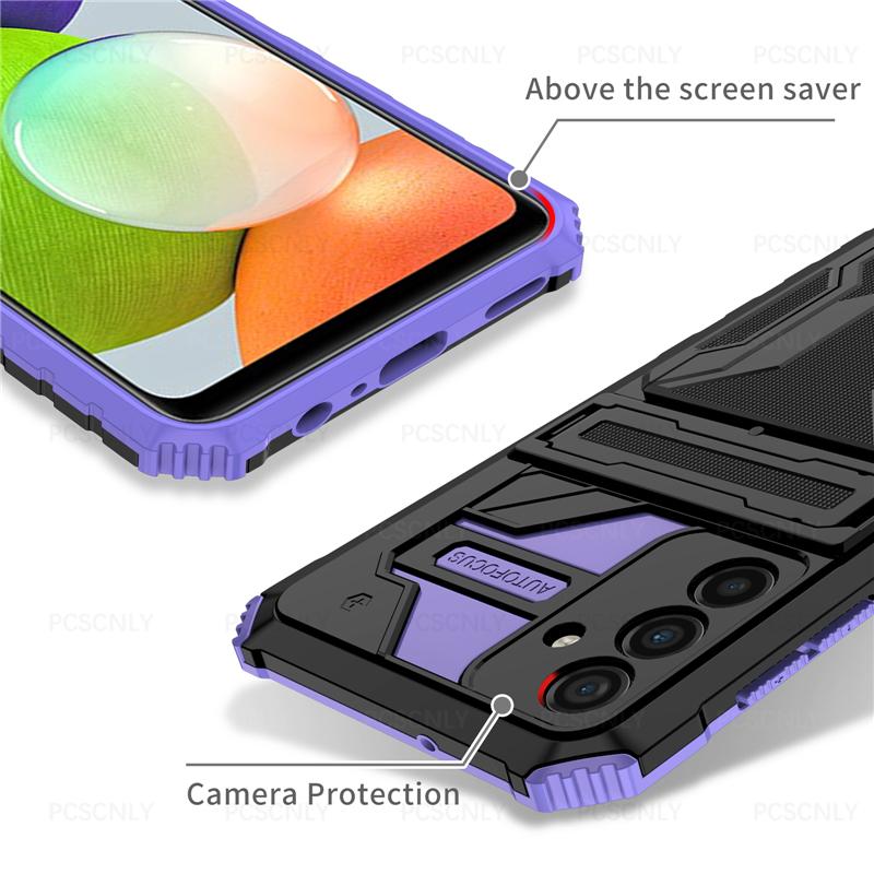 Product Introduction of Card Holder Phone Case For Samsung A35 A55 5G Casing Shockproof Armor Stand Hard Back Cover Multifunctional Galaxy 7