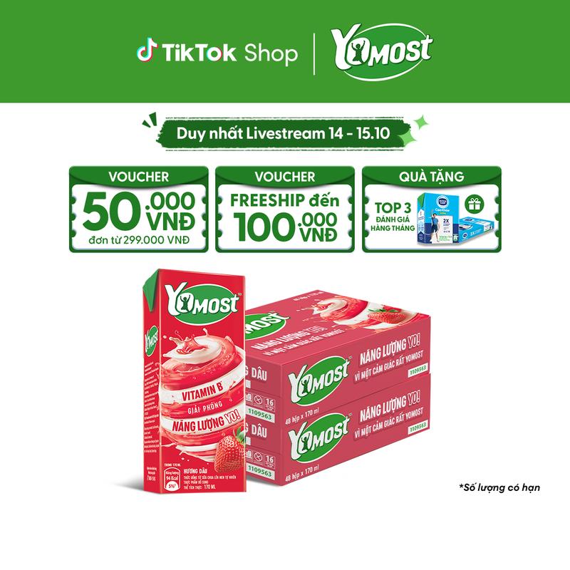 Combo 2 Thùng 48 Hộp Sữa Chua Lên Men Tự Nhiên Yomost Hương Dâu 170ml (48x170ml)