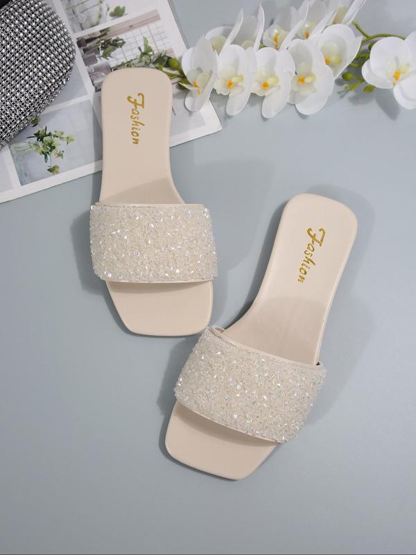 Women's Fashionable Glittering Slide Sandals, Casual Comfortable Flat Sandals for Summer, Lightweight Breathable Shoes for Daily Wear, Girl 1