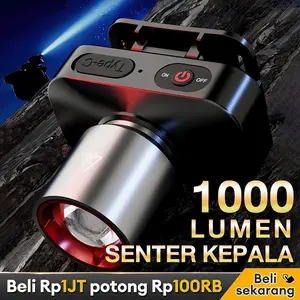 【Garansi 20 Tahun】 Senter Kepala Cahaya Maksimal Plus RechargePro Dengan USB Fokus & Penyebaran Zoom 1000Lumen Kekuatan yang dahsyat