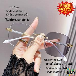 แว่นตาโฟโตโครมิก, การเปลี่ยนแปลงอัตโนมัติ, สำหรับสายตาสั้นและสายตายาวตามอายุ, ไร้กรอบ, ป้องกันแสงสีฟ้า, แว่นตากรอบใหญ่, ป้องกัน UV400, มีสีเงินและสีทอง แว่น เปลี่ยน สี