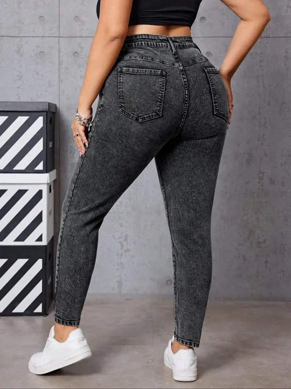 Women's Plain Button Fly Pocket Skinny Denim Jeans, Casual Comfy Stretchy Denim Pants for Daily Wear, Ladies Bottoms for All Seasons 1
