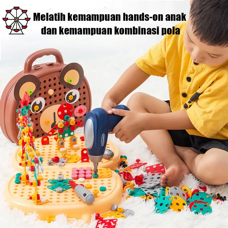 Kotak Peralatan Sekrup Simulasi/Pembongkaran Manual Bor Listrik DIY/Bor Obeng Listrik Mur Sekrup Merakit Membongkar/sekrup Perbaikan/Kotak Puzzle Sekup/Mainkan Mainan Koper Rumah/Mainan Edukasi Anak Laki Laki 2