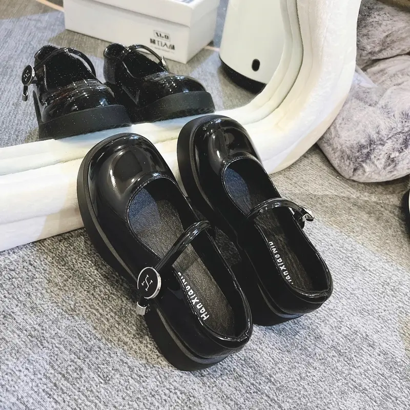 Giày nữ Lolita đế độn 5p quai ngang da bóng . Lót mềm êm chân hàng fullbox già  y giày  mary giày  mary jane guốc  búp A88-11 Shoes Cao Su 6