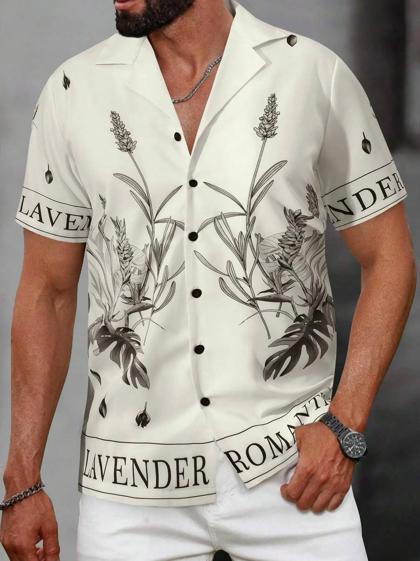 Men's Plants Print Lapel Neckline Shirt, Regular Fit Casual Short Sleeve Button Front Top for Summer, Fashion Men's Clothes for Daily Wear