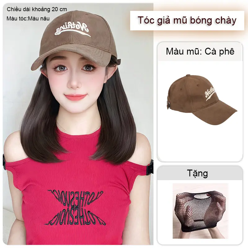 Nothing Mũ Lưỡi Trai Kèm Tóc Giả Xoăn Dài Tự Nhiên Không Đường May Dễ Thương Có Thể Điều Chỉnh Cho Nữ Wig 8