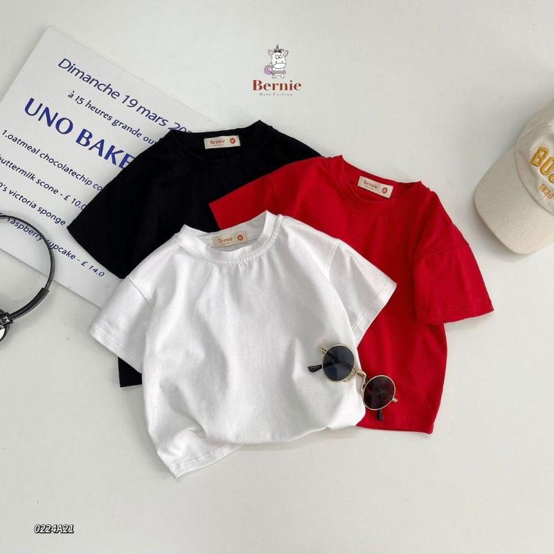 Áo Thun Áo phông trơn unisex cho bé trai bé gái thun cotton 4 chiều màu trắng đen đỏ BERNIE kids 1 đến 7 tuổi 23A037 Vải Cotton