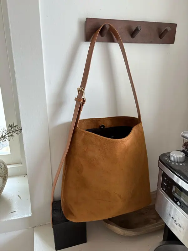 Women's Solid Color Suede Tote Bag, Fashionable Large Capacity Shoulder Bag for Daily Used, Casual Trendy Versatile High-quality Daily Commuting Bag 6