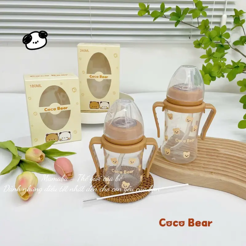 ( Tặng Cọ Ống Hút ) Bình Tập Hút Tập Uống Cầm Tay CocoBear Ống Hút Silicone Mềm Mại Chống Sặc, Dung Tích 180ml/ 240ml Cho Bé Mamabu 4