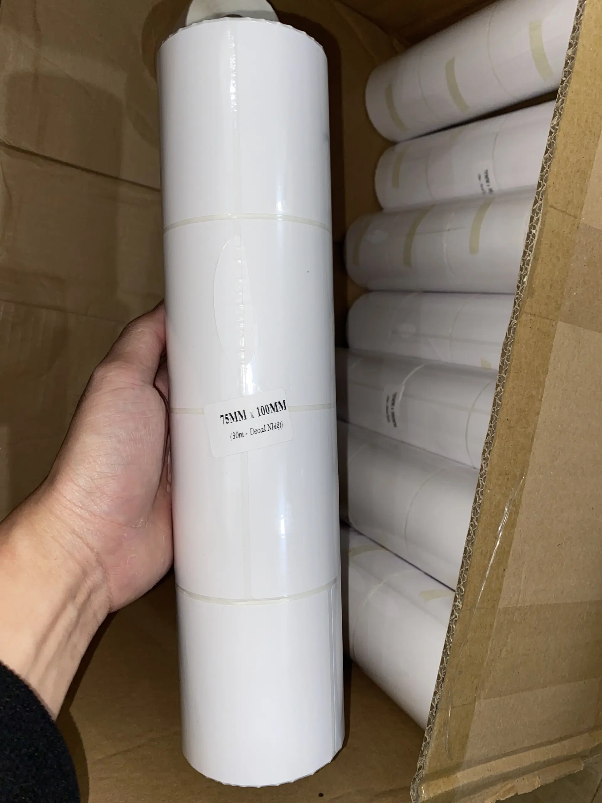 Lốc 4 cuộn Giấy In Nhiệt 75x100 siêu tiết kiệm, Cuộn A7 30 mét In Đơn Hàng Tem Nhãn Chất Lượng Cao Gintech