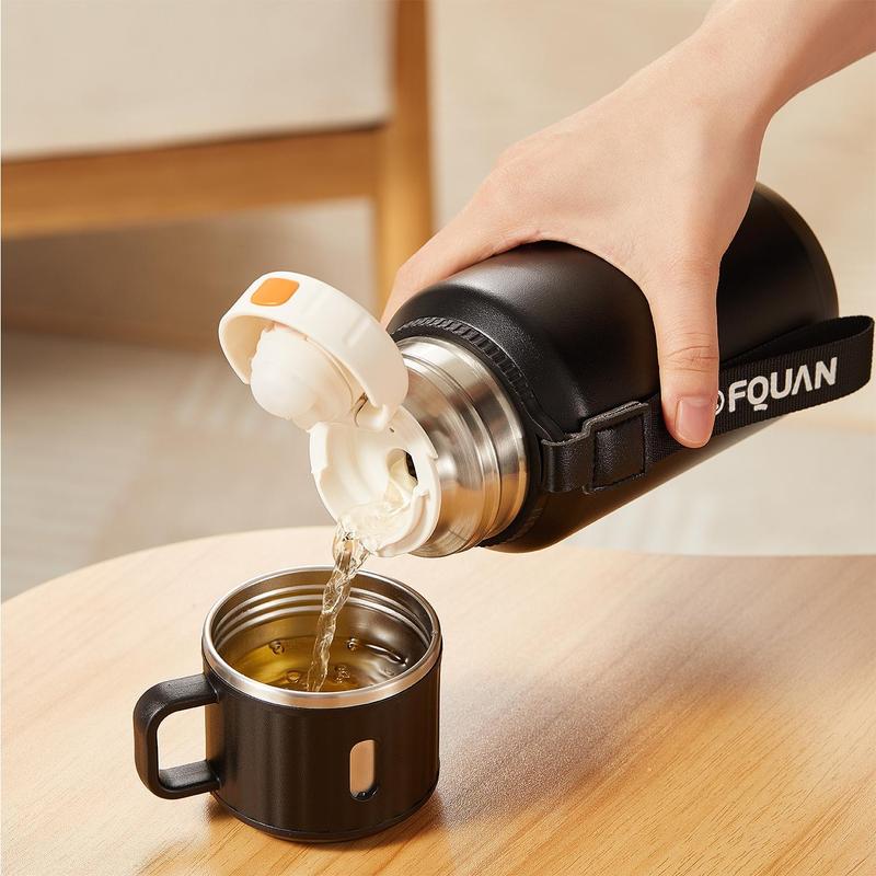 FQUAN 800ML Stainless Steel Vacuum Flask, 1 Count Leak-proof Water Bottle with Carrying Handle, Outdoor Drinkware for Home Office School 4