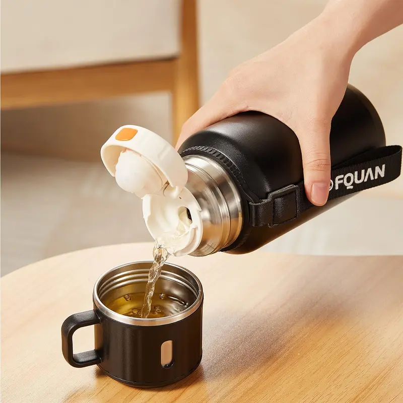 FQUAN 800ML Stainless Steel Vacuum Flask, 1 Count Leak-proof Water Bottle with Carrying Handle, Outdoor Drinkware for Home Office School 4